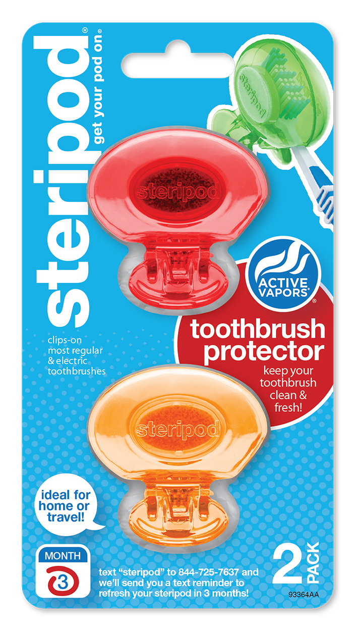 
                  
                    Steripod Clip-On Toothbrush Protector with Active Vapors. 2 Count, red and orange
                  
                
