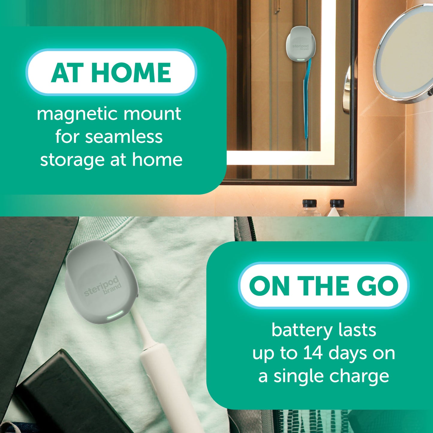 
                  
                    At Home magnetic mount for seamless storage at home, on the go battery lasts up to 14 days on a single charge
                  
                