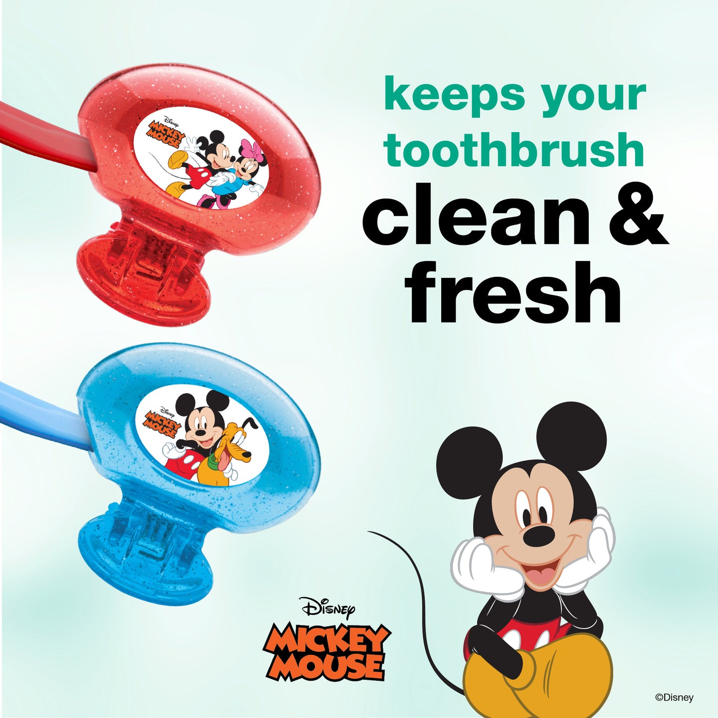 
                  
                    Mickey Mouse Logo, Red and Blue Steripod Kids Mickey Mouse Clip-On Toothbrush Protectors clipped on toothbrushes, keeps your toothbrush clean & fresh
                  
                