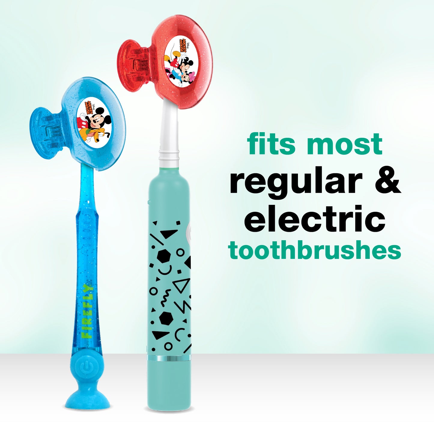 
                  
                    Steripod Kids Mickey Mouse Clip-On Toothbrush Protector, Strawberry Scent, Blue and Red Steripods clipped to 2 toothbrushes, fits regular & electric toothbrushes
                  
                