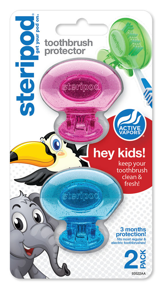 
                  
                    Steripod Kids Clip-On Toothbrush Protector with Active Vapors, 2 Count, pink and blue
                  
                