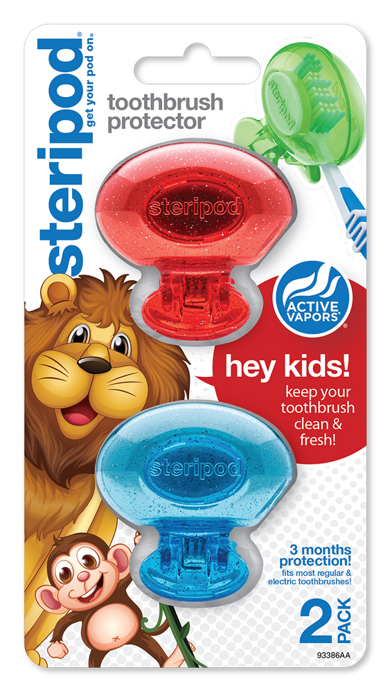 
                  
                    Steripod Kids Clip-On Toothbrush Protector with Active Vapors, 2 Count, red and blue
                  
                
