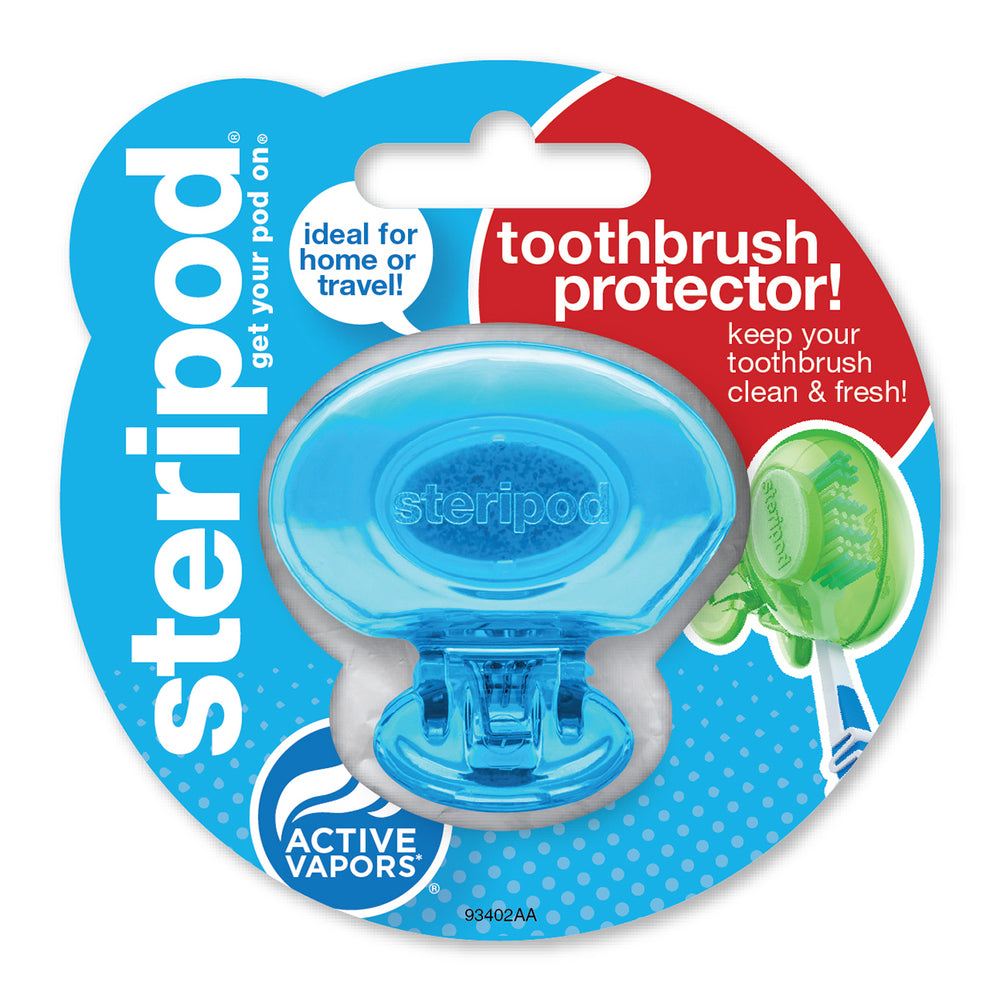 Steripod Clip-On Toothbrush Protector with Active Vapors, 1 Count, Blue