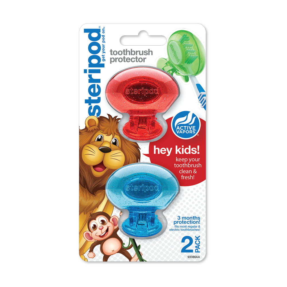 Steripod Kids Clip-On Toothbrush Protector with Active Vapors, 2 Count